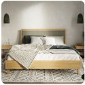Łóżko dębowe 140x200 PIKO z tapicerowanym zagłówkiem